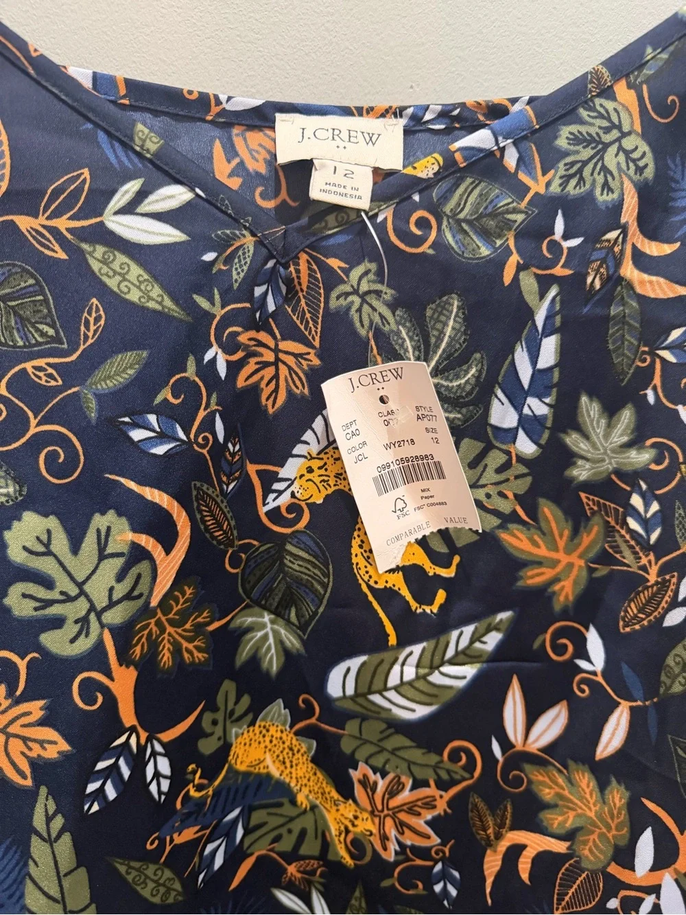J. Crew Navy Tropical Leopard Print Cami Tank